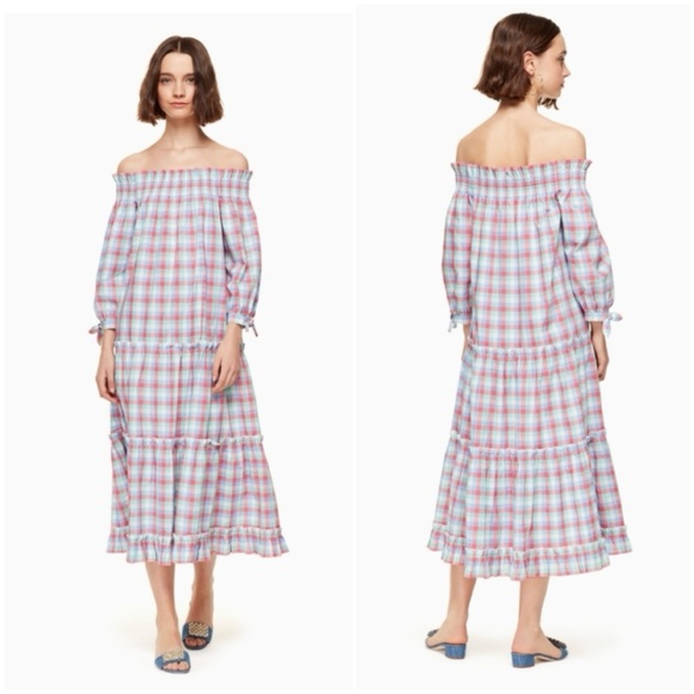 Kate Spade XS Madras Off Shoulder Dress As Is